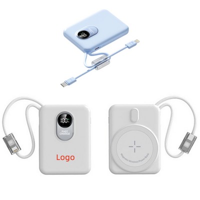Magnetic Wireless Power Bank with Built-in Cables & Lanyard (10,000 mah)