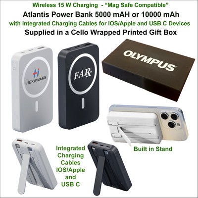 Atlantis Power Bank Integrated Charging Cables 10000 mAh "Mag Safe" In a Cello Wrapped Gift Box
