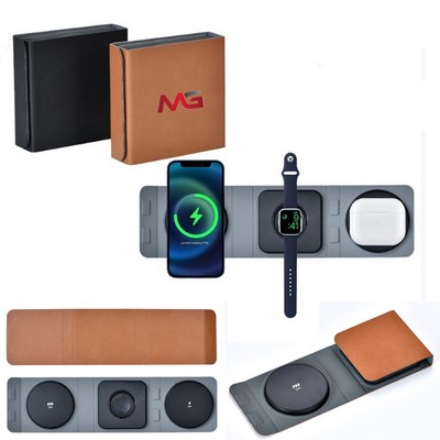 Leather 3" 1 Folding Wireless Charging Station