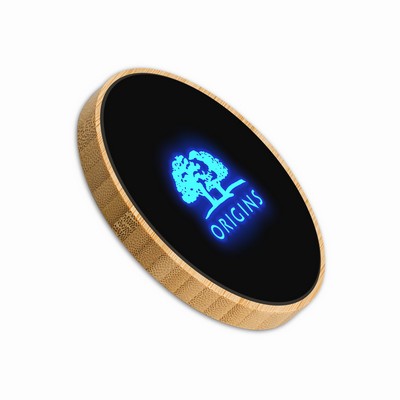 15W Light Up Logo Round Bamboo Fast Wireless Charger